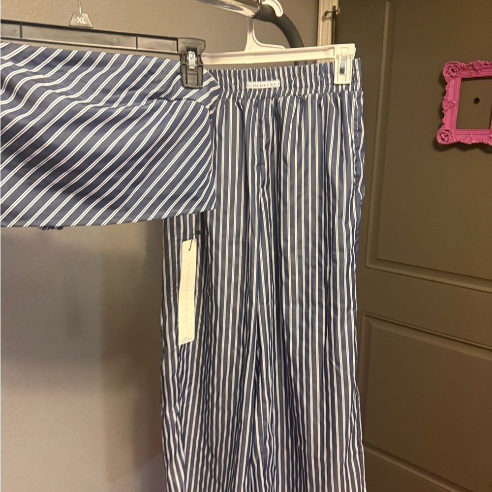 MISSGUIDED Blue and White Striped Pants and bandeau top set